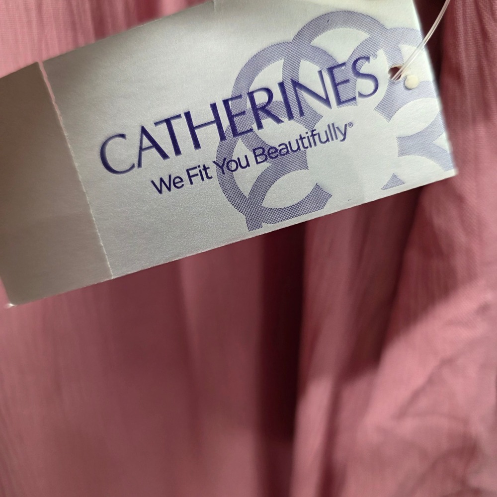 Catherines Womens 5X Dusty Rose Crochet Lace Split Neck Viscose Gauze Blouse - Picture 12 of 16